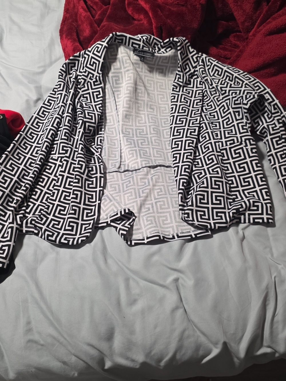 Rainbow Black & White Geometric Open-Front Blazer